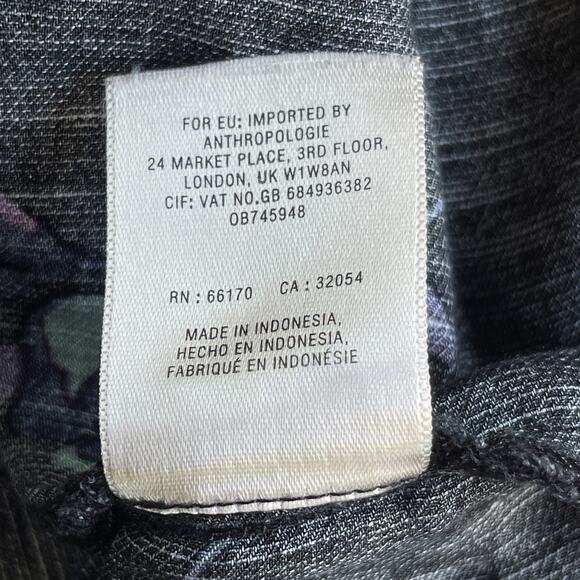 Maeve Blouse Womens Small Black Floral Linen Blend Long Sleeve Boho Top Shirt - Picture 6 of 11